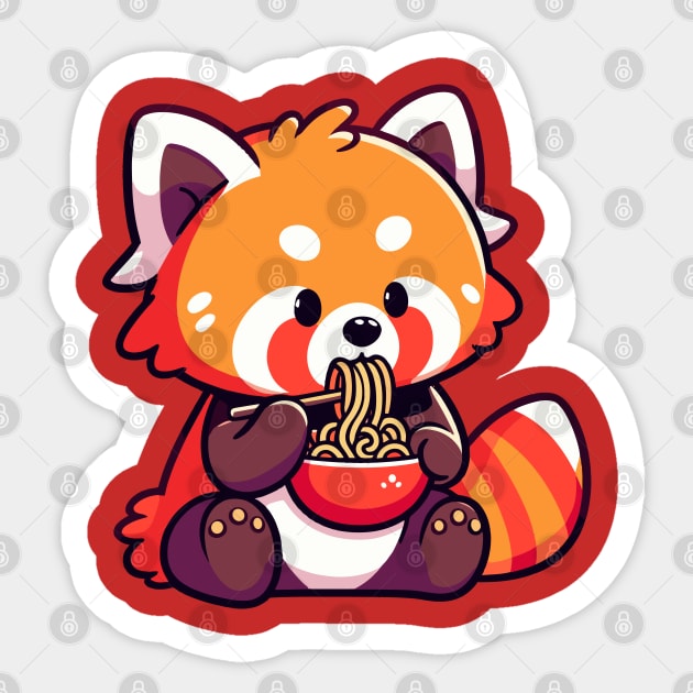 cute red panda eating noodle Sticker by fikriamrullah
